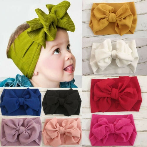 4PCS Girls Baby Toddler Turban Solid Headband Hair Band Bow Accessories Headwear 